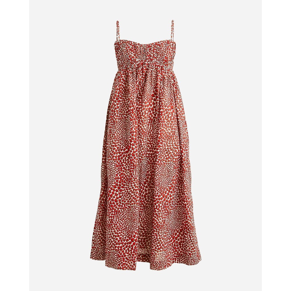 J.Crew Midi Dress Red Strawberry Print Empire Waist Smocked Cottagecore Fruit S